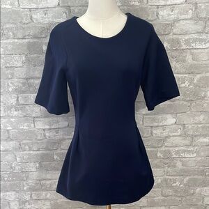 Jil Sander Blue Fitted Peplum Ponte Knit Top